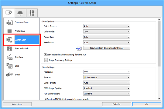 figure: Settings dialog box